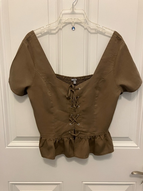 Charlotte Russe Tops - Women's Lace-Up Peplum Top in Olive Brown Renaissance Festival Wear Size Large